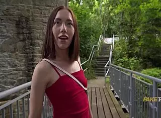 Shy Russian Brunette Paid for Petite Cowgirl Doggystyle Park Fuck