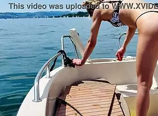sexy blonde housewife washes boat in skimpy thong bikini barefoot summer fun