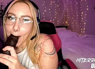 Thick PAWG Streams While Ignoring Huge Black Cock Deepthroat