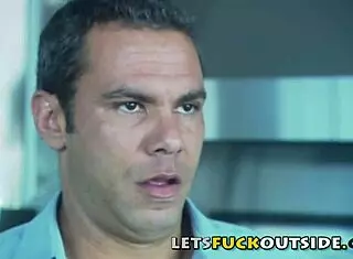 Country blonde couple bangs monster cock outdoors public cosplay style.