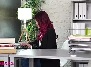 Office secretary takes bareback pounding from huge cock