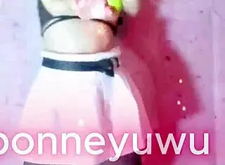 Petite Argentinian cutie Bonneyuwu dances sexy in white skirt