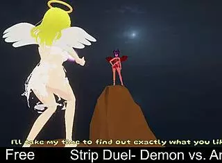strip duel... demon rips angel's clothes in hot lesbian monster game!!