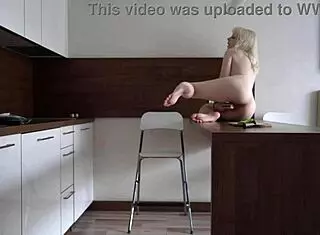 i rub my wet pussy moaning on kitchen counter before work