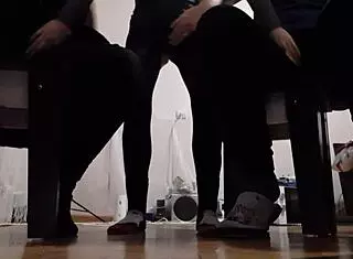 My two girlfriends masturbate watching me stroke to their wet orgasms