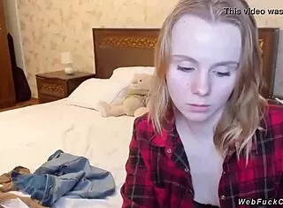 cute petite blonde amateur teen camgirl strips bra lingerie homemade webcam solo