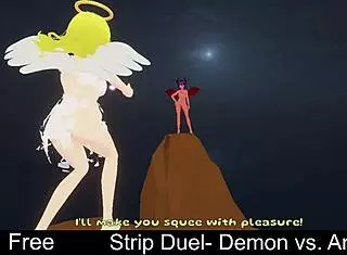 strip duel... demon rips angel's clothes in hot lesbian monster game!!