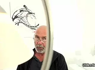 horny old man bends blonde teen over desk for intense doggy pounding