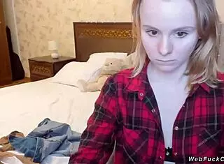 cute petite blonde amateur teen camgirl strips bra lingerie homemade webcam solo