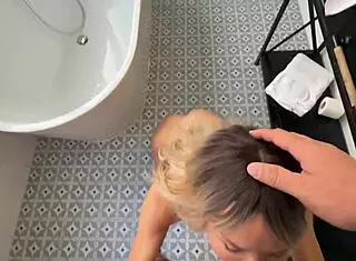 Blonde caught masturbating shower voyeur leads to creampie fuck