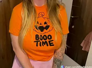 big ass halloween pumpkin busty blonde olivia bay rides rough