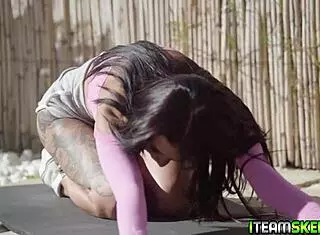 stunnin brunette kneels outdoor suckin studs huge cock deep