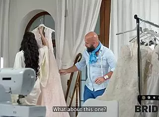 skinny bride's perfect shaved pussy stretched by salon owner's monster cock on wedding day