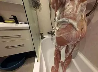 soapy stepsister's hairless shaved pussy natural tits wet close up slow motion sucking