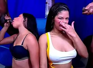 two colombian street sluts with small tits deepthroat our monster cocks in rough homemade blowbang