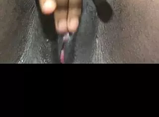 Black babe fingers huge wet pussy to creampie
