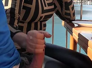 hot milf jerks monster cocks in public restaurant orgy