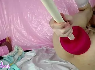 blonde babe gapes huge asshole with massive dildo toys solo