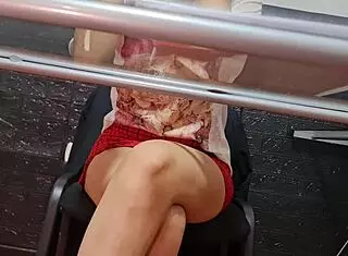 spy cam catches sexy latina secretary nataly's risky upskirt pussy tease