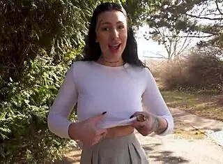 This tattooed exhibitionist girl flashes big ass tits for cash with boyfriend watching?