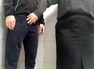 gorgeous chubby milf strokes huge load in public toilet??