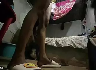 Skinny black beauty in miniskirt shows off long sexy legs homemade