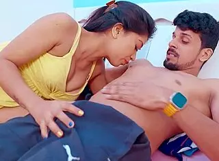 Naughty husband sneaks wet pussy lick on sexy wife bed