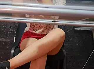 spy cam catches sexy latina secretary nataly's risky upskirt pussy tease