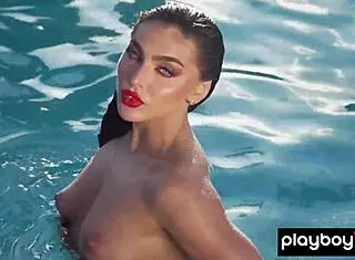 smoking hot brunette emjay rinaudo strips poolside damn