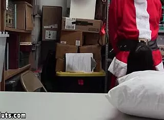 Petite Latina thief Katya Rodriguez handles Santa's huge cock