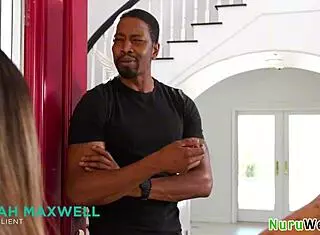 Linda Lan's Wet Nuru Massage on Isiah Maxwell's Big Black Cock!