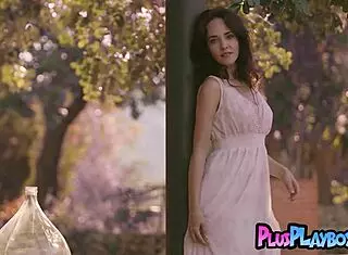 bianka helen petite big tits milf strips poses naked outdoors