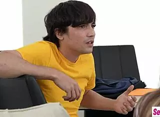 Petite teen and stepsis fuck big cock stepbrother