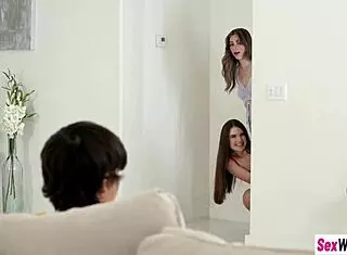 Petite teen and stepsis fuck big cock stepbrother