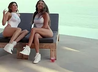 Latina milfs rip clothes for wet shower scissoring and pussy licking