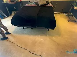 Watch This Busty Housewife Vacuum in Her Bedroom Long Hair Swinging!