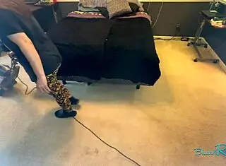 Watch This Busty Housewife Vacuum in Her Bedroom Long Hair Swinging!