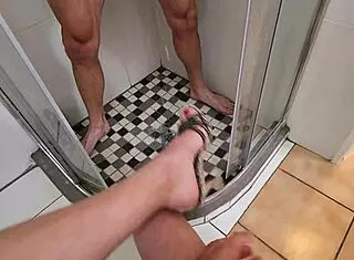 Boyfriend explodes cum all over my bare feet again