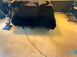 Watch This Busty Housewife Vacuum in Her Bedroom Long Hair Swinging!