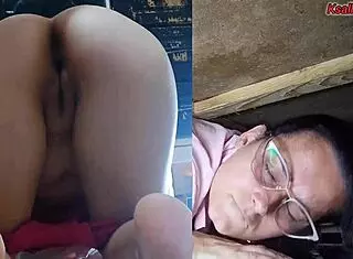 stepson spots helpless stepmom stuck under sink and pounds her wet pussy