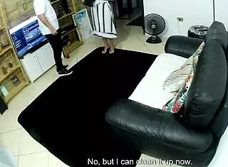 that naughty cleaning lady begged for boss spanking, face cum punishment in garage 😏🍑💦