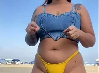 look at that guy's hard cock i made bulge on the beach flashing!