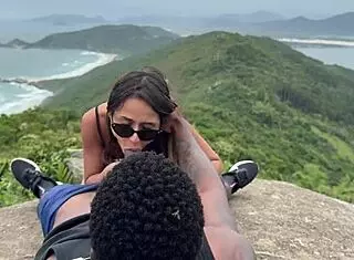 bareback outdoor fuck fills brazilian slut's pussy with cum