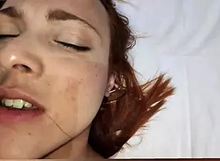 Brazilian Redhead Flashes Hairy Pussy then Takes Deep Cum Swallow