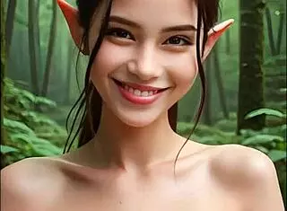 Brunette Forest Elf Strips Beautiful Face and Masturbates
