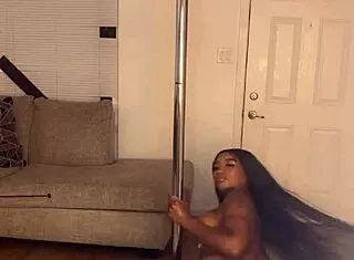 Divine ebony teases with fat ass shake and huge tits pole dance