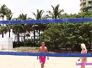 Beach volleyball babes hit pool party in tiny bikinis!