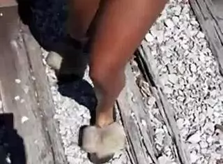 fisherman catches runaway ebony stripper and showers her dirty