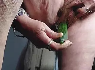 german granny stuffs hairy pussy with cucumber