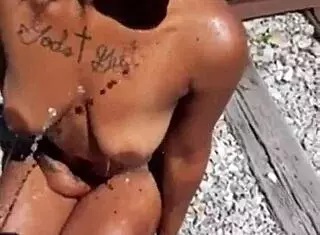 fisherman catches runaway ebony stripper and showers her dirty